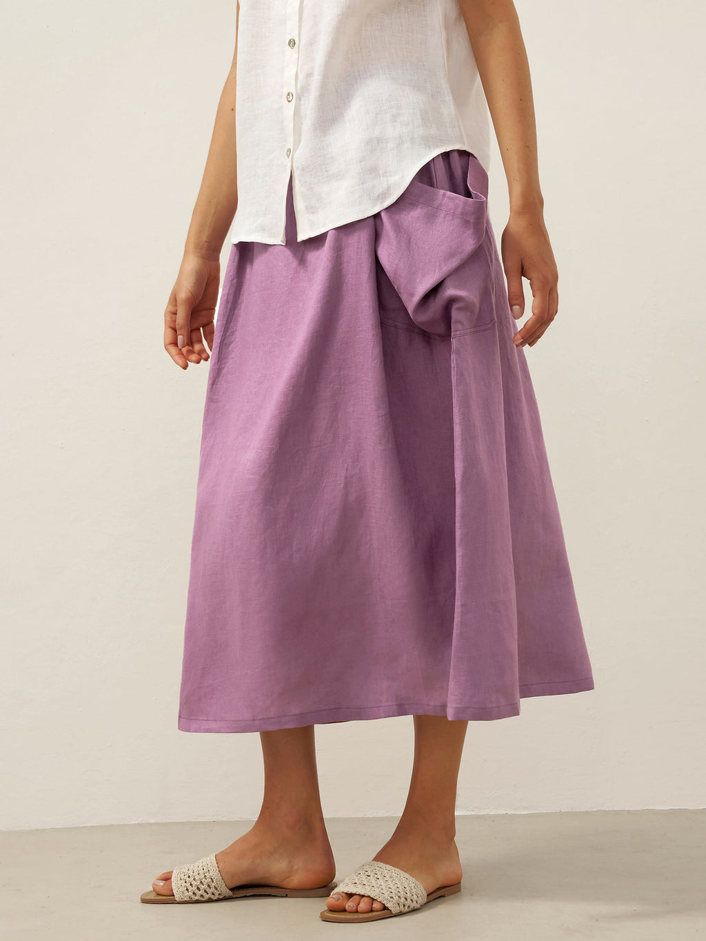 LINTICO Linen Checked Elastic Waist Skirt MARINA — product on model