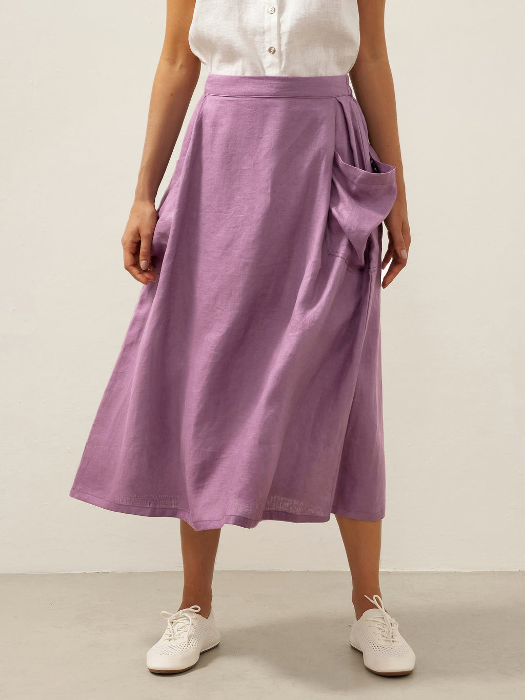 LINTICO Linen Checked Elastic Waist Skirt MARINA — comparison shot
