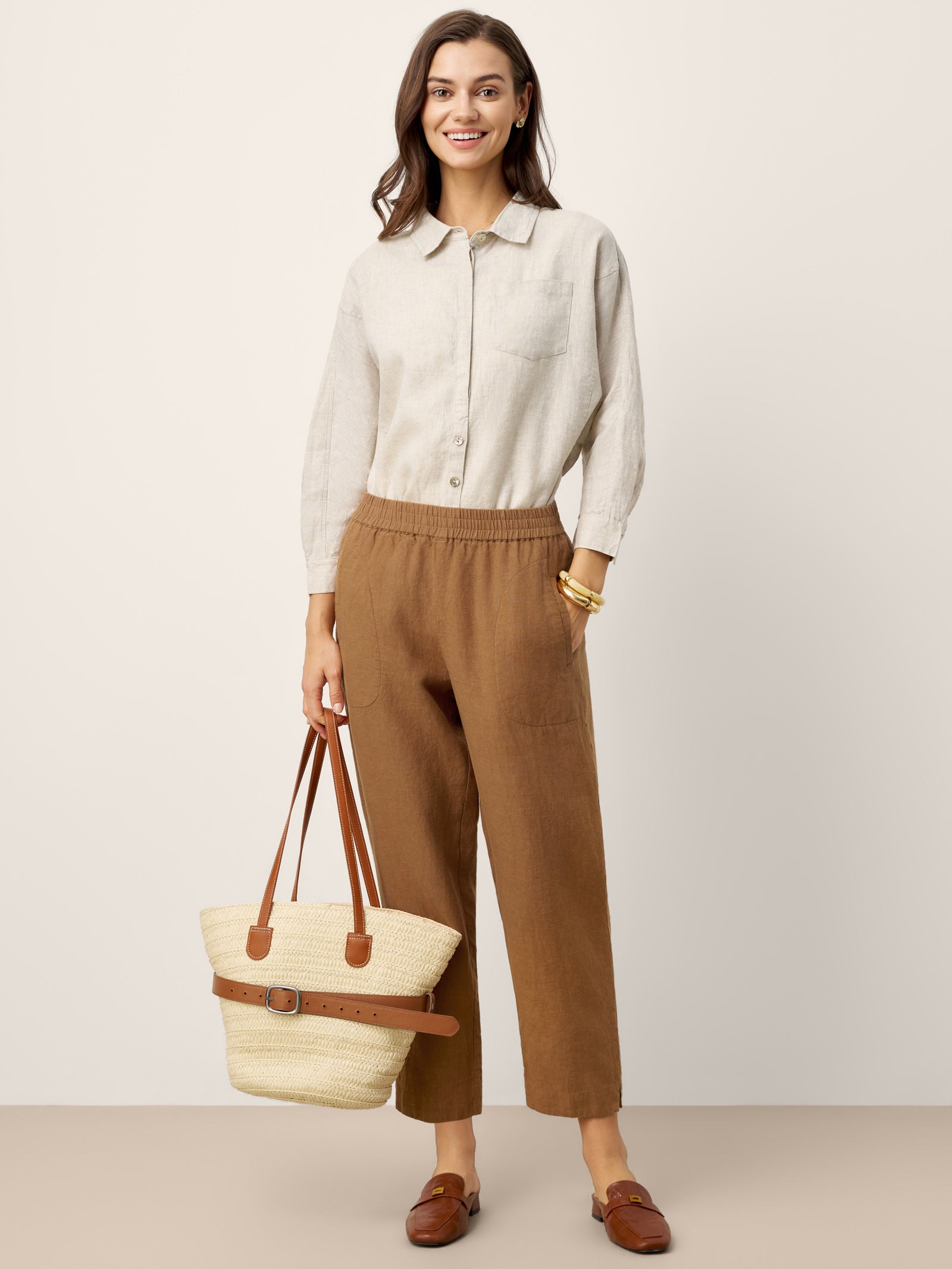 LINTICO 100% Linen Elasticated Waist Ankle Pants GWEN — detail shot 9