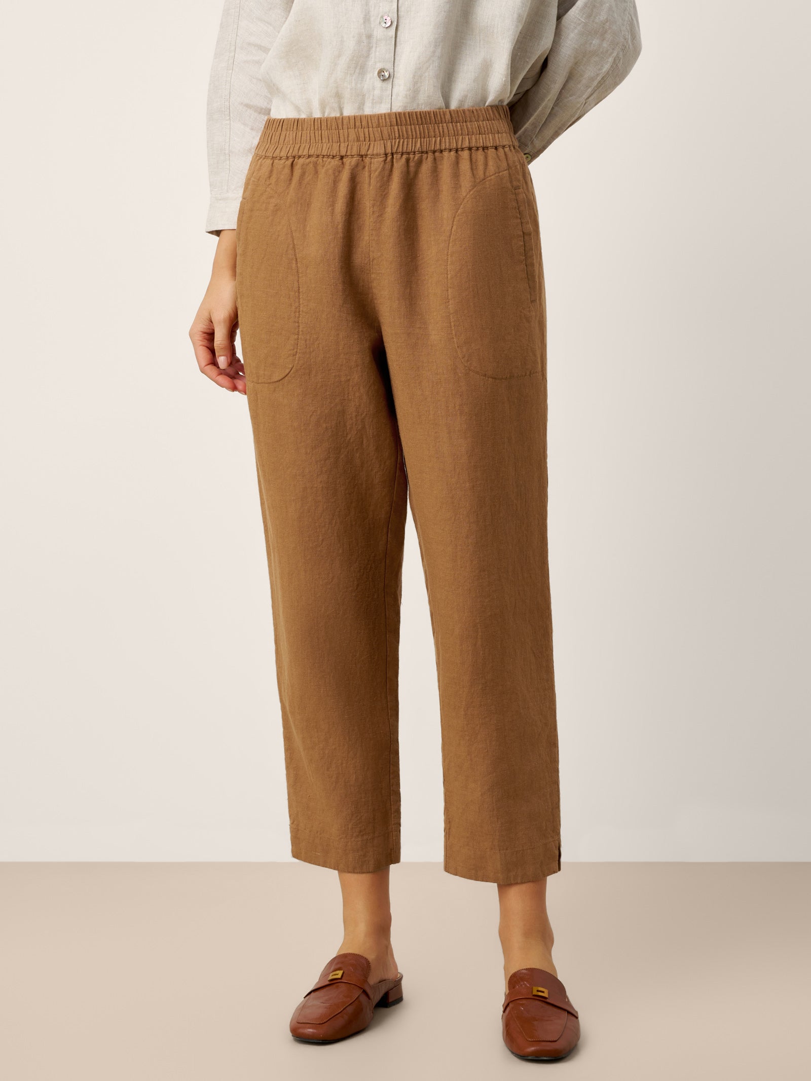 LINTICO 100% Linen Elasticated Waist Ankle Pants GWEN — lifestyle worn / used context