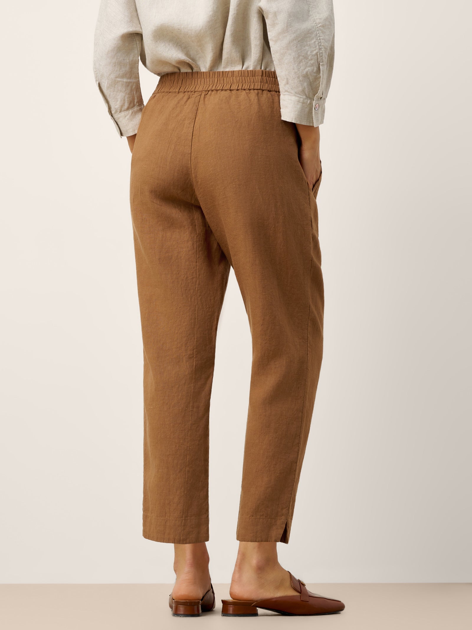 LINTICO 100% Linen Elasticated Waist Ankle Pants GWEN — bottoms-pants-linen category context