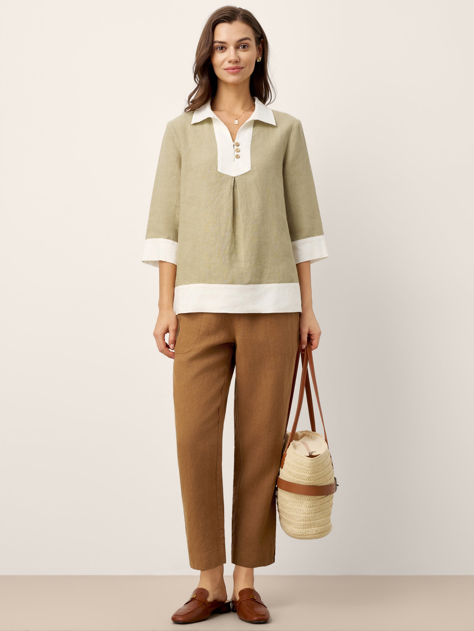 LINTICO 100% Linen Elasticated Waist Ankle Pants GWEN — detail shot 8
