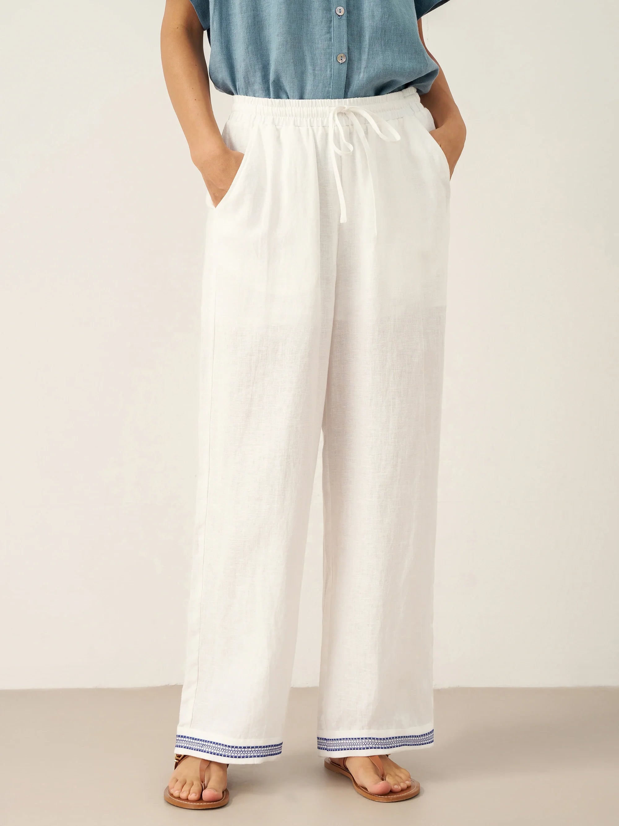 LINTICO LINTICO 100% Linen Embroidered Elastic Waist Pants FENE — main product shot