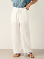 LINTICO LINTICO 100% Linen Embroidered Elastic Waist Pants FENE — lifestyle worn / used context