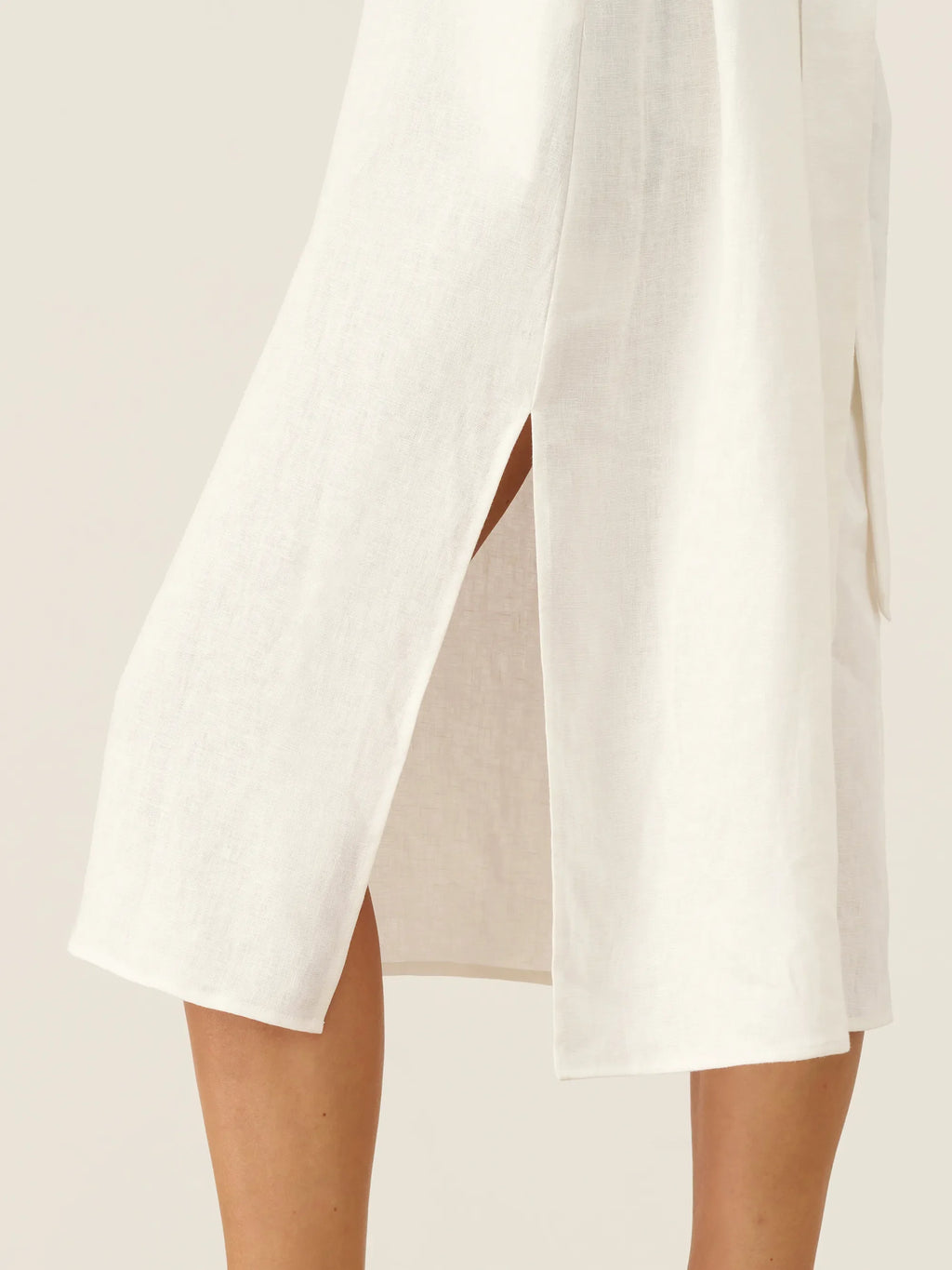 LINTICO 100% Linen Embroidered V-Neck Midi Dress with Belt FELLIS — side view