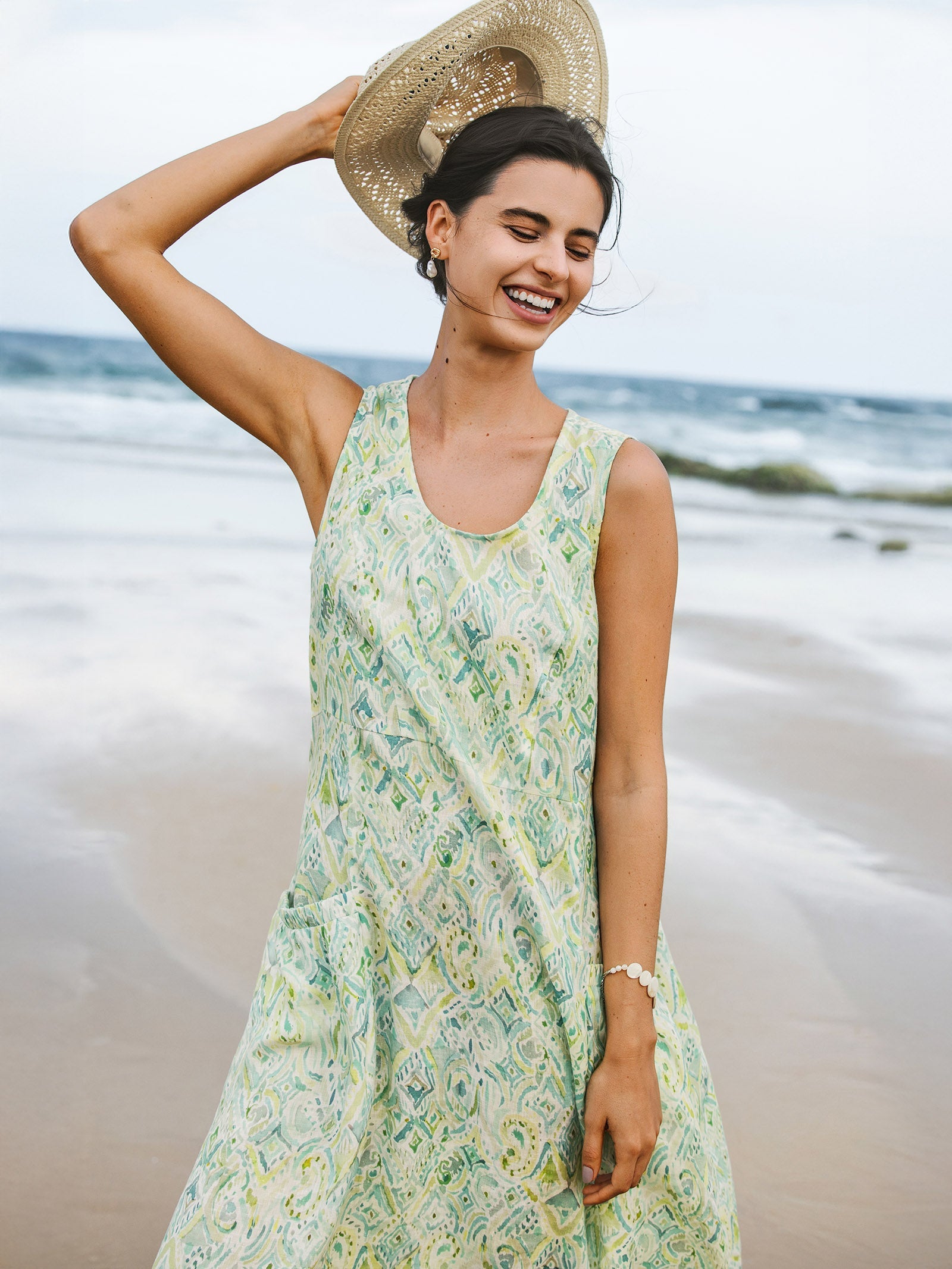 LINTICO LINTICO 100% Linen Floral Swing Beach Tank Dress LORRAINE — detail shot 10