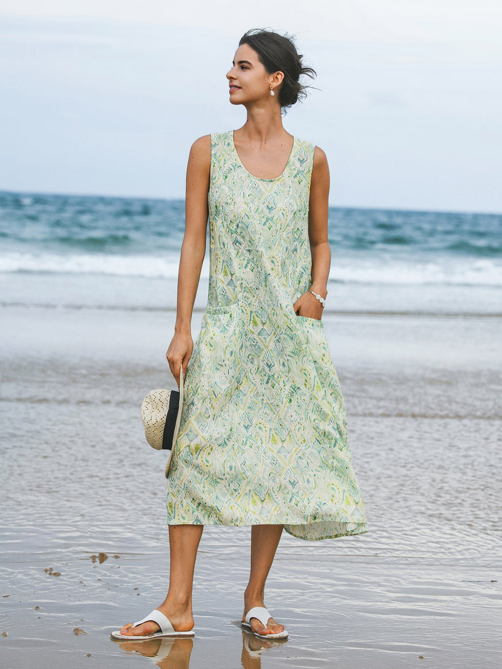 LINTICO 100% Linen Floral Swing Beach Tank Dress LORRAINE — main product shot