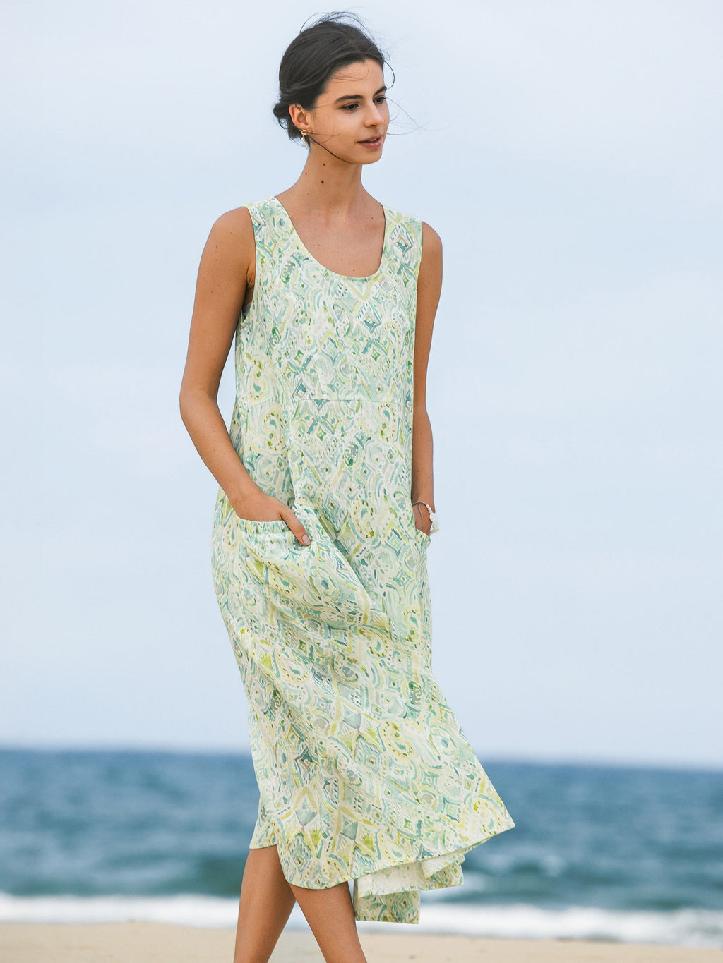 LINTICO 100% Linen Floral Swing Beach Tank Dress LORRAINE — comparison shot