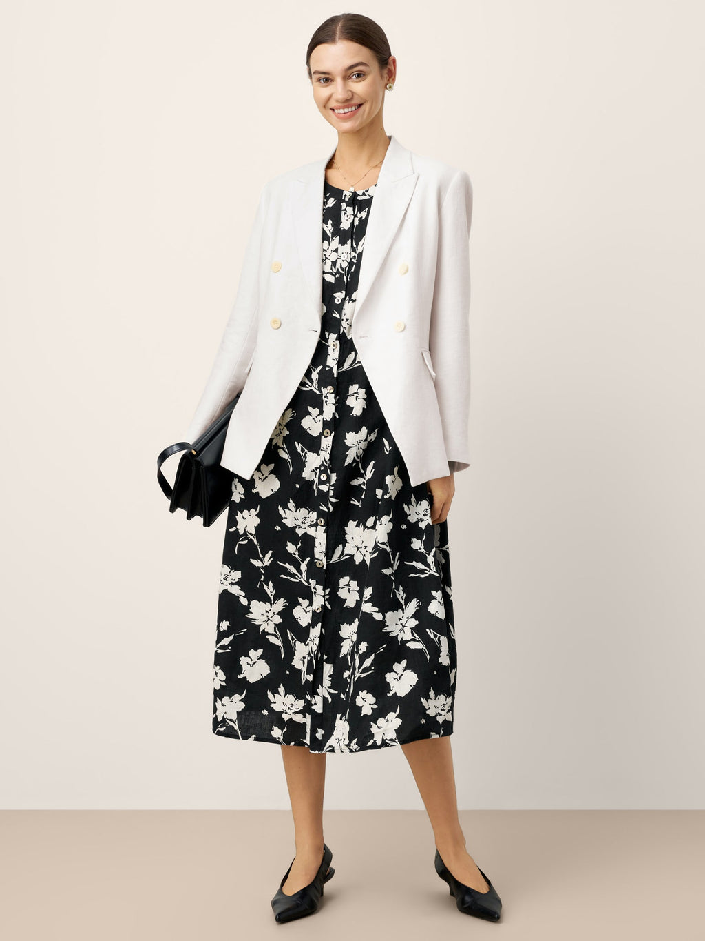 LINTICO 100% Linen Floral Printed Gathered Maxi Dress ELODIE — detail shot 8