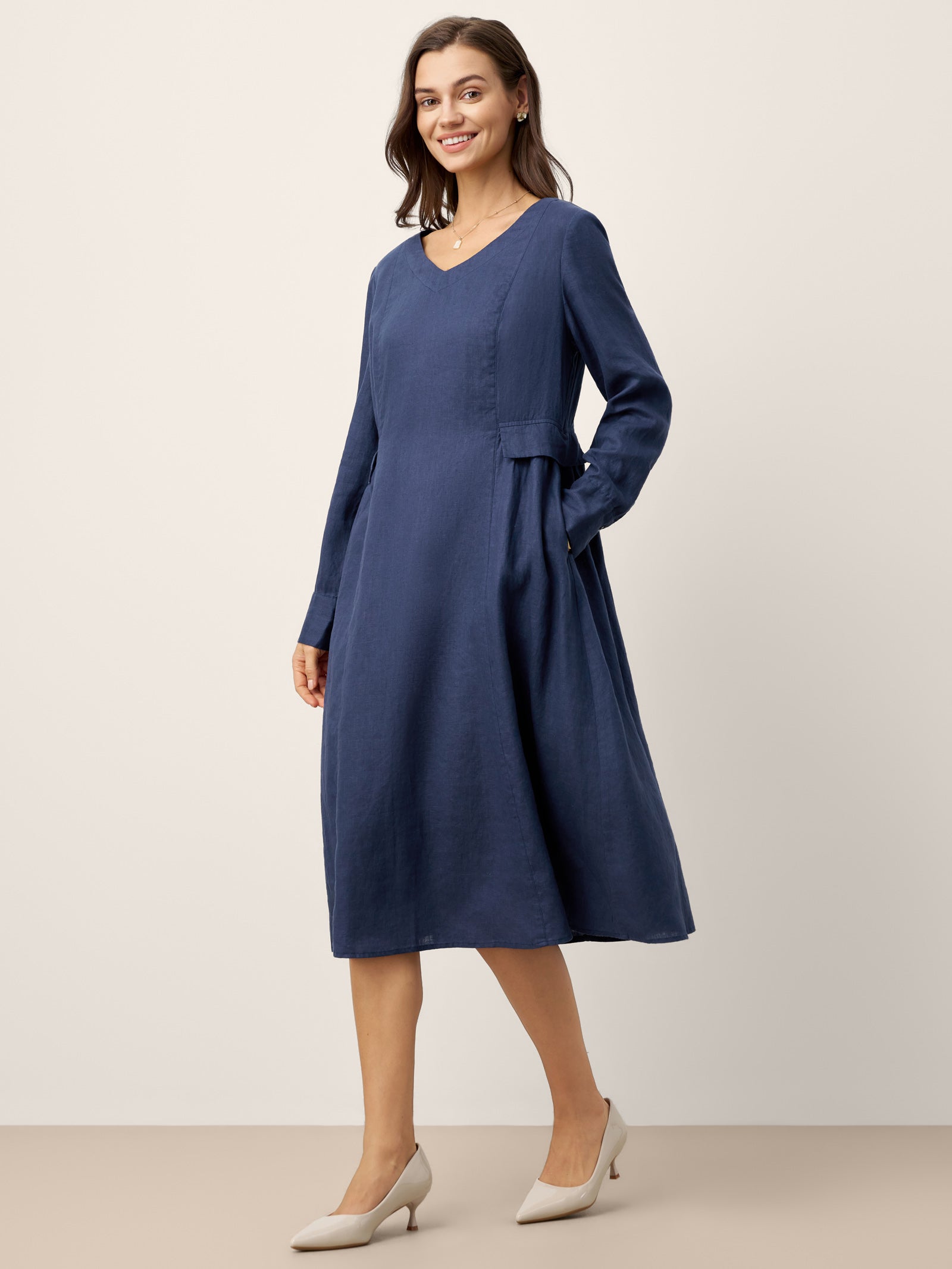 LINTICO 100% Linen Gathered Waist Flap Detail Midi Dress DIANA — dresses-maxi dresses-linen category context