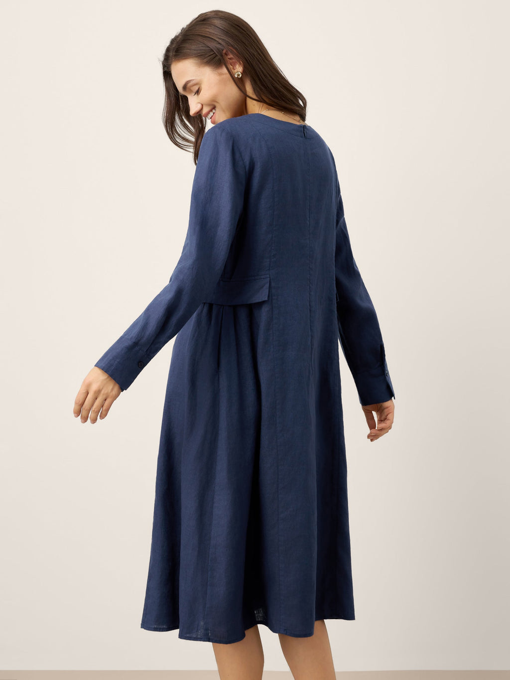 LINTICO 100% Linen Gathered Waist Flap Detail Midi Dress DIANA — lifestyle worn / used context