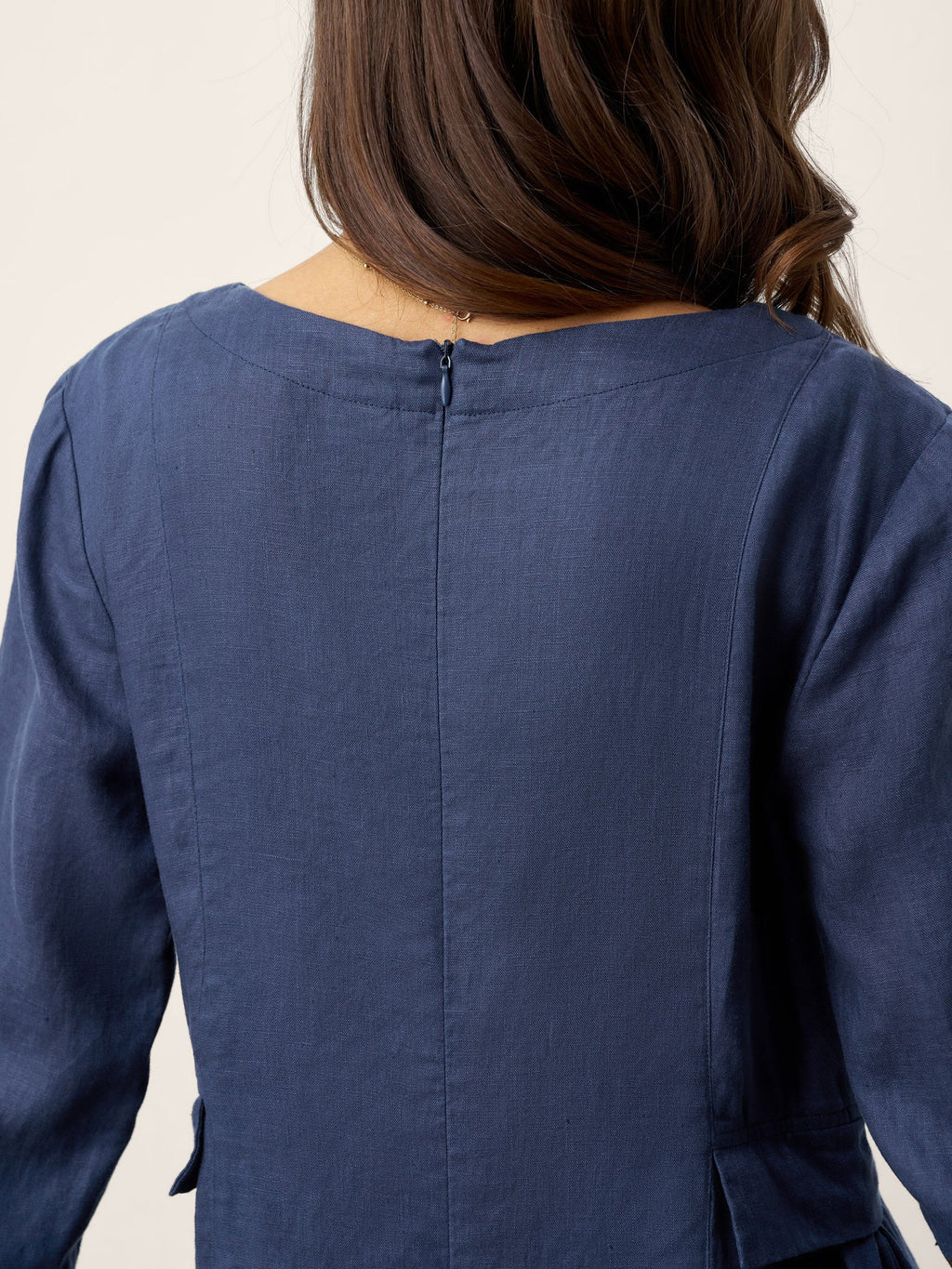 LINTICO 100% Linen Gathered Waist Flap Detail Midi Dress DIANA — detail shot 7
