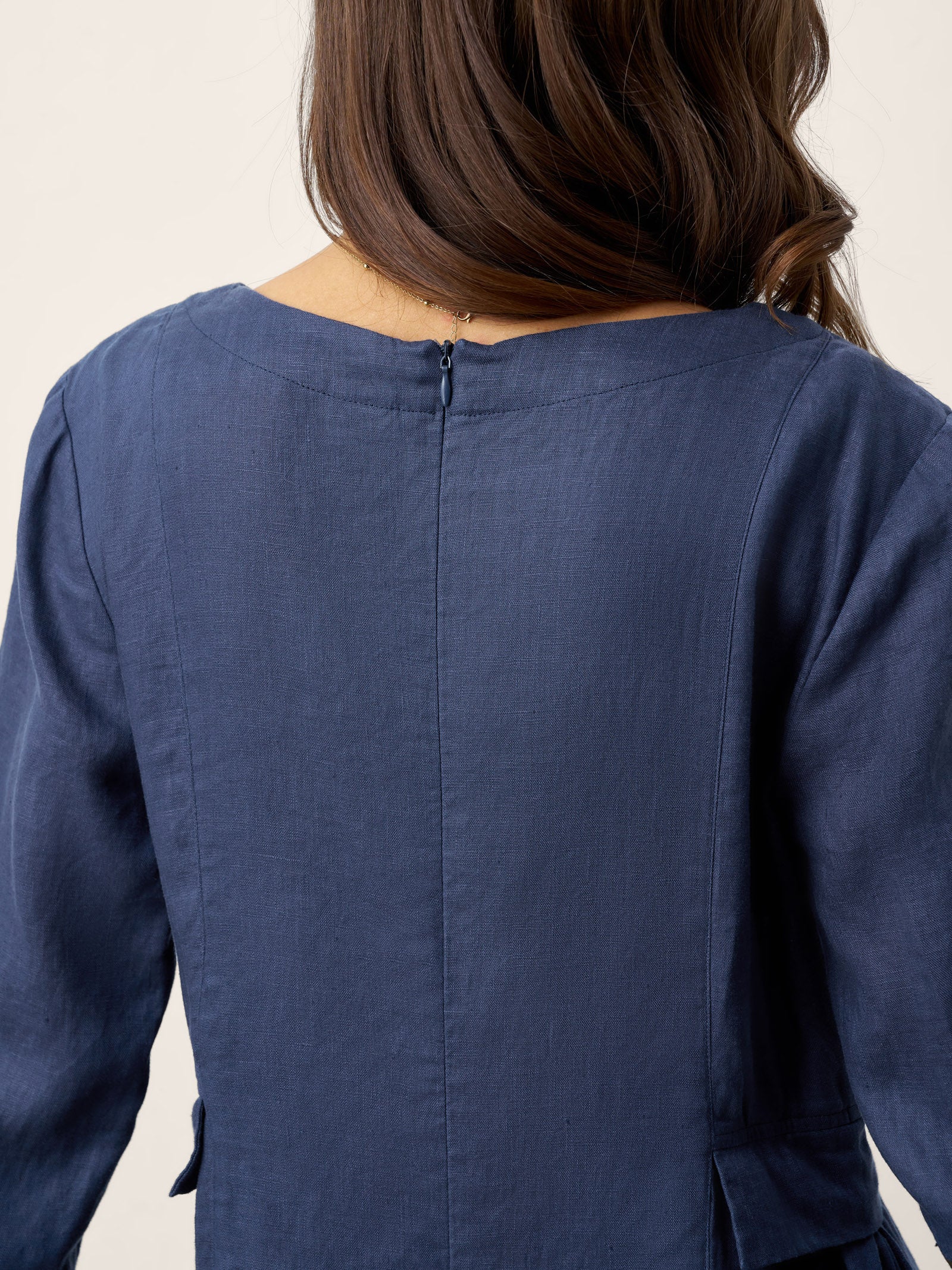 LINTICO 100% Linen Gathered Waist Flap Detail Midi Dress DIANA — detail shot 7
