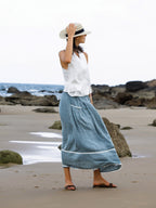 LINTICO 100% Linen Lace-Up Pocket Skirt FENLA — construction detail