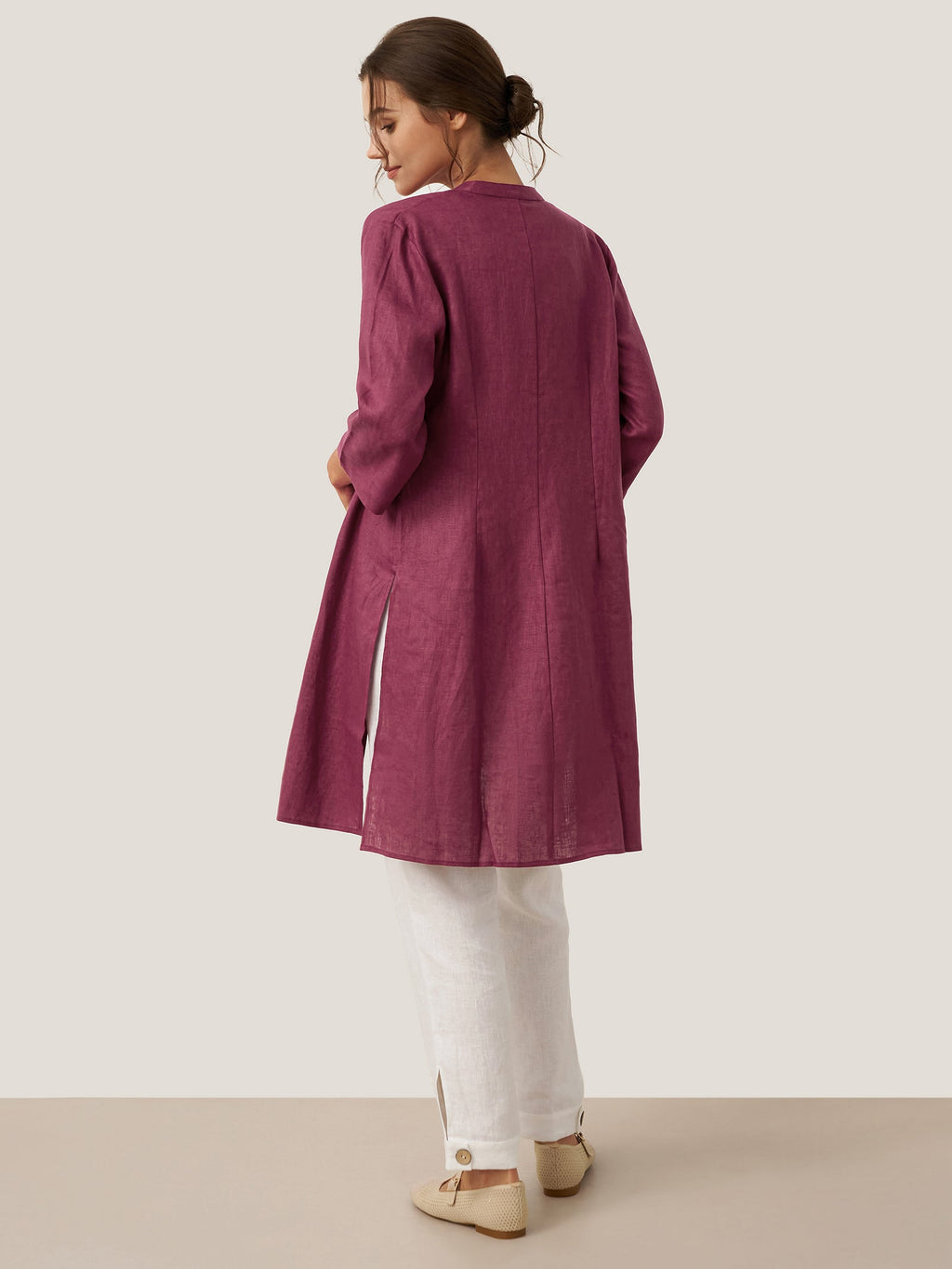LINTICO 100% Linen Hand Button Long Top DILLON — detail shot 8