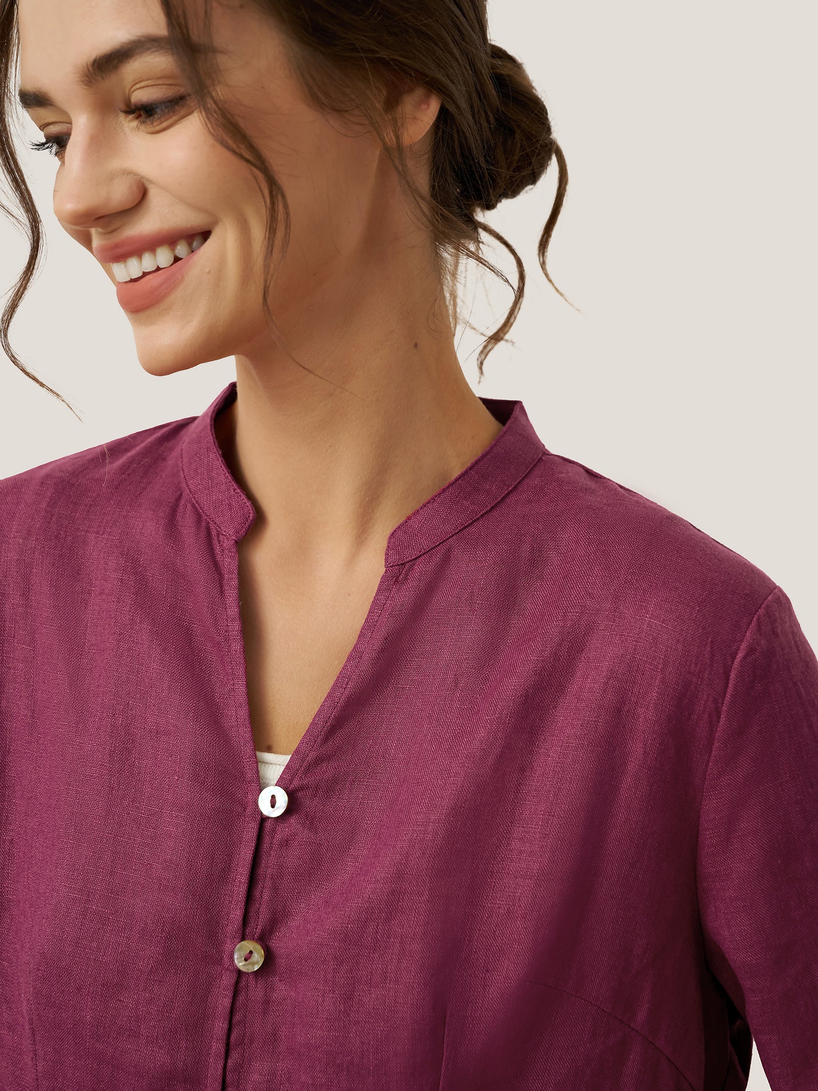 LINTICO 100% Linen Hand Button Long Top DILLON — lifestyle context