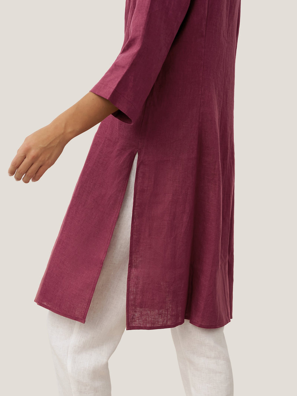 LINTICO 100% Linen Hand Button Long Top DILLON — fabric or material detail