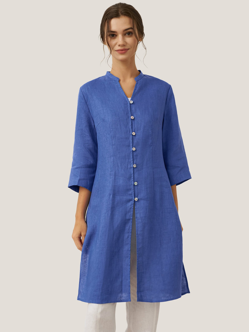 LINTICO 100% Linen Hand Button Long Top DILLON — alternative angle
