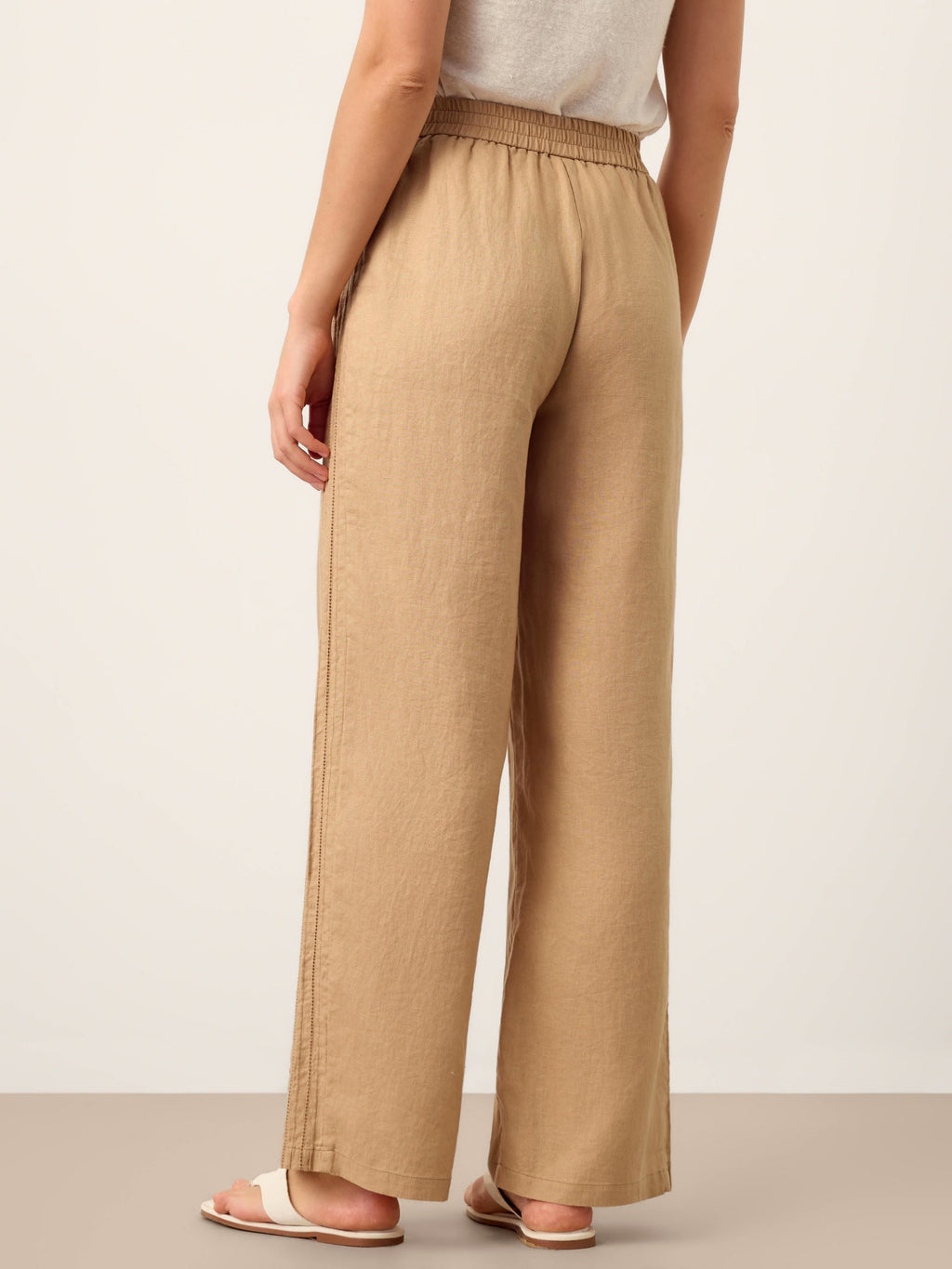 LINTICO 100% Linen Hemstitch Wide Leg Trousers LEONTINE — bottoms-pants-linen category context