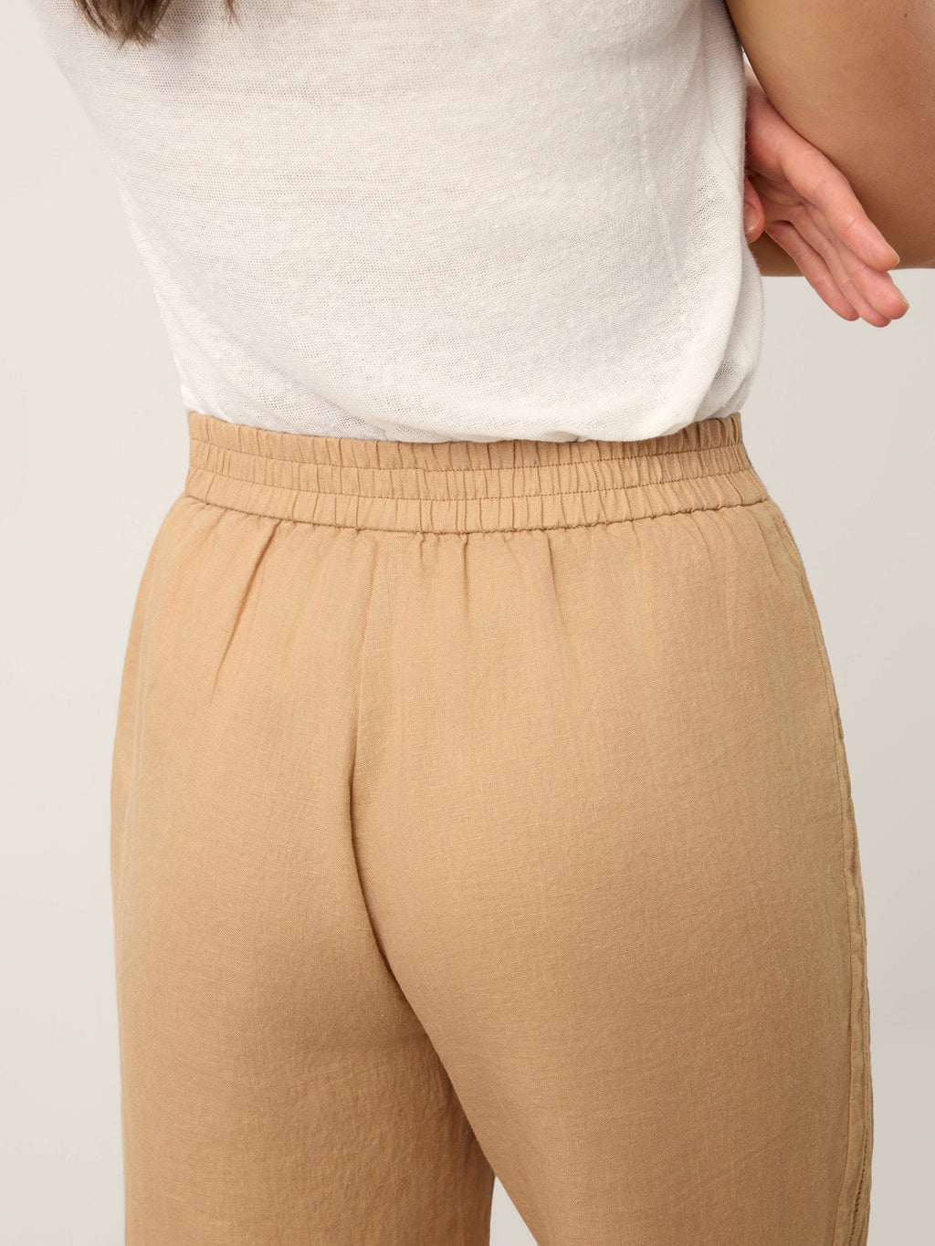 LINTICO 100% Linen Hemstitch Wide Leg Trousers LEONTINE — detail shot 6