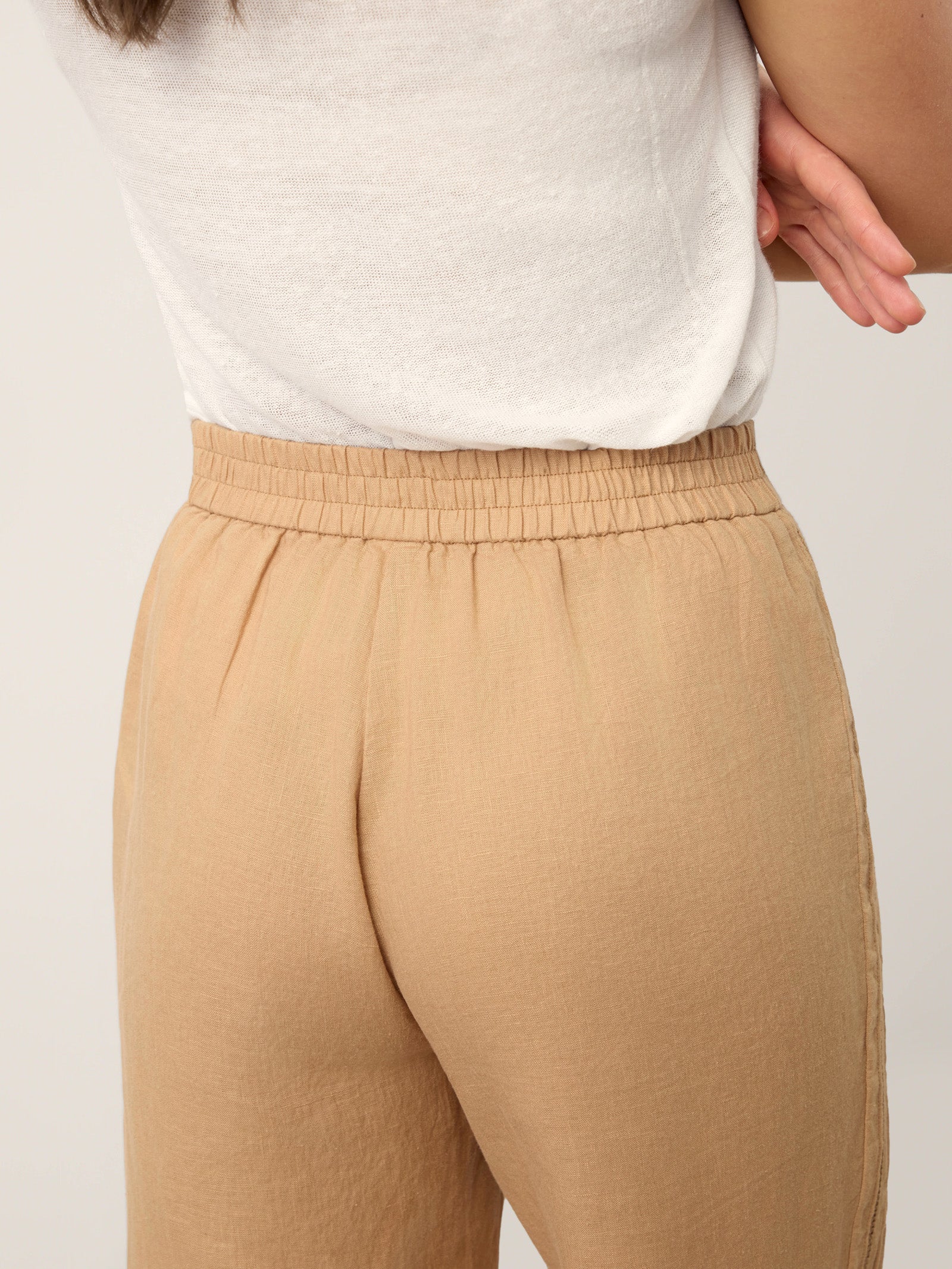 LINTICO 100% Linen Hemstitch Wide Leg Trousers LEONTINE — detail shot 6