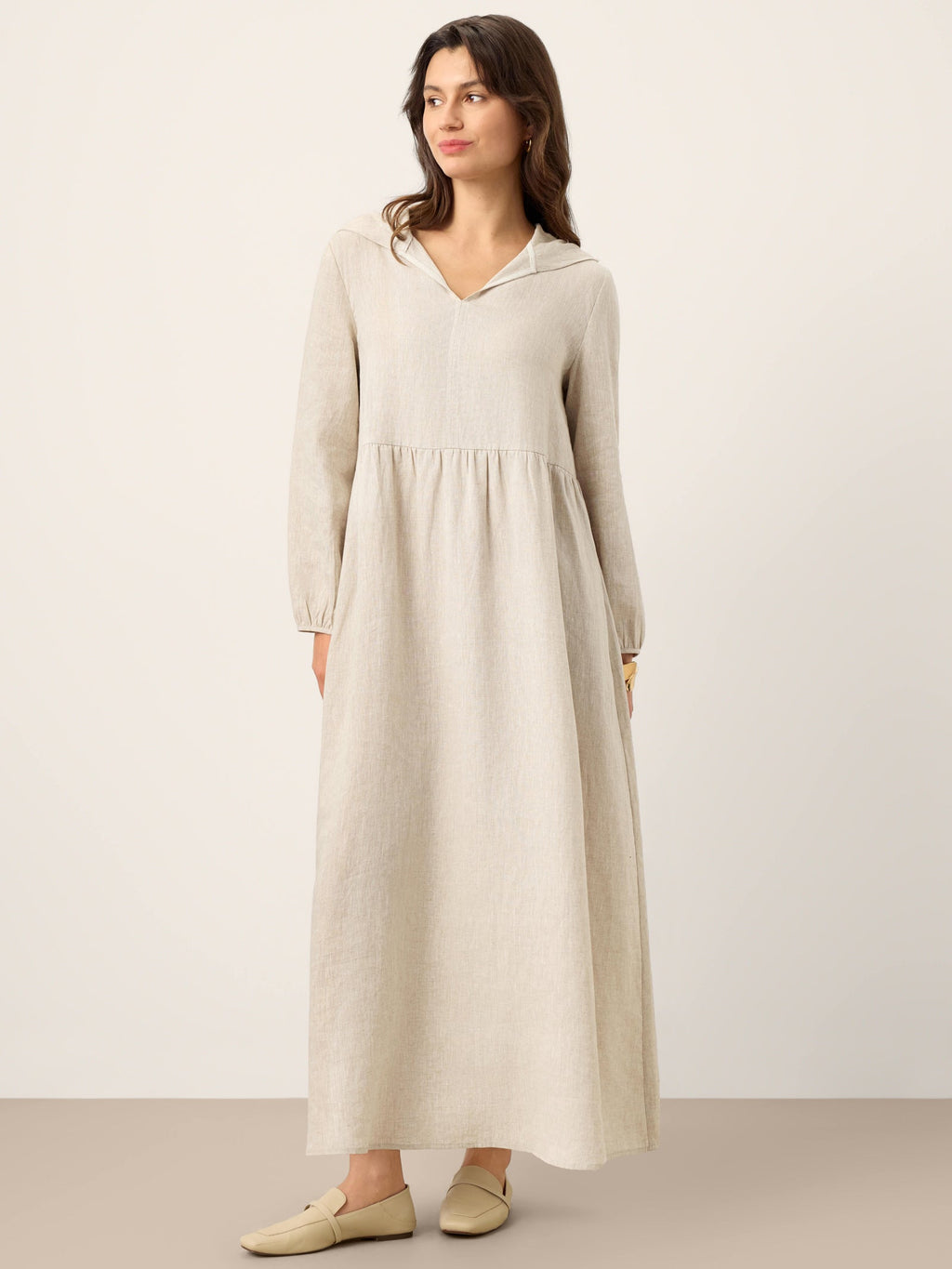 LINTICO 100% Linen Sculpted-Hood Caftan Maxi Dress LINETTE — main product shot