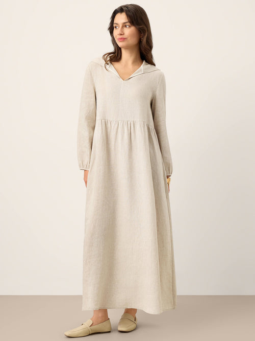 LINTICO 100% Linen Sculpted-Hood Caftan Maxi Dress LINETTE — main product shot