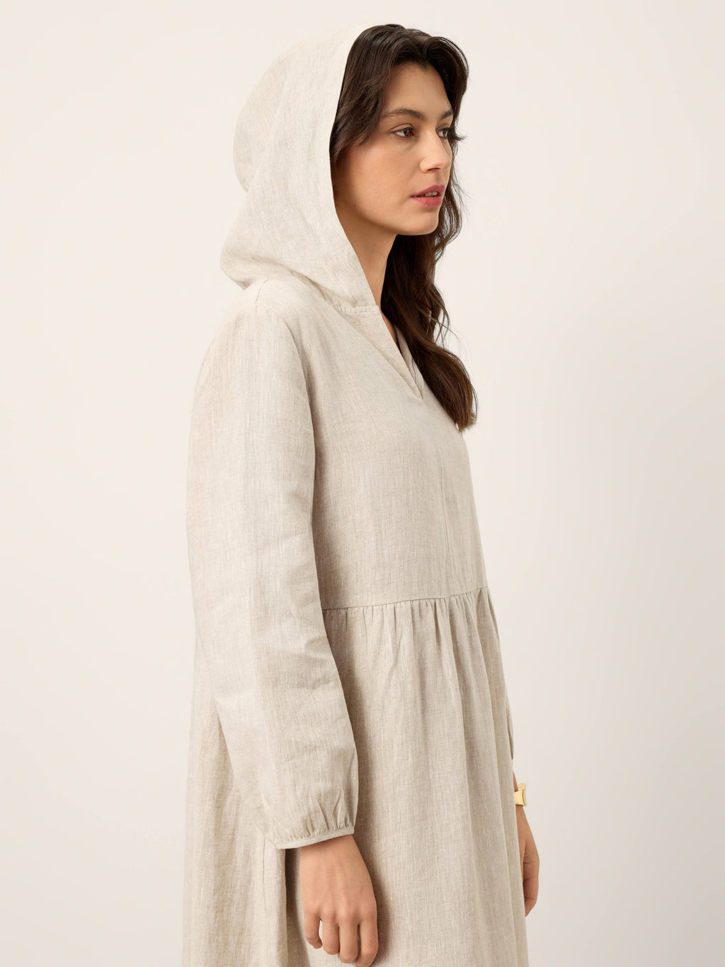 LINTICO 100% Linen Sculpted-Hood Caftan Maxi Dress LINETTE — detail shot 6