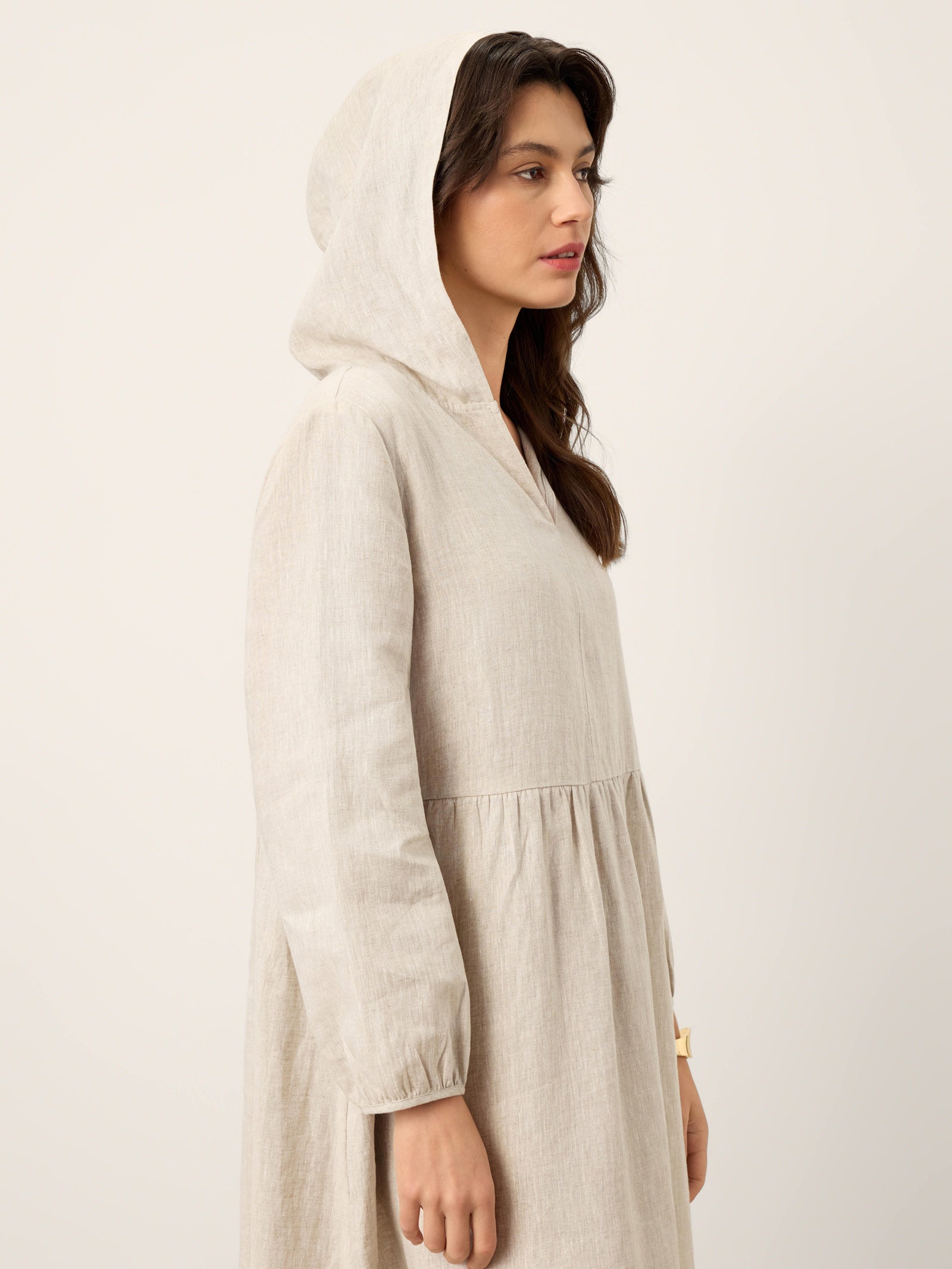LINTICO 100% Linen Sculpted-Hood Caftan Maxi Dress LINETTE — detail shot 6