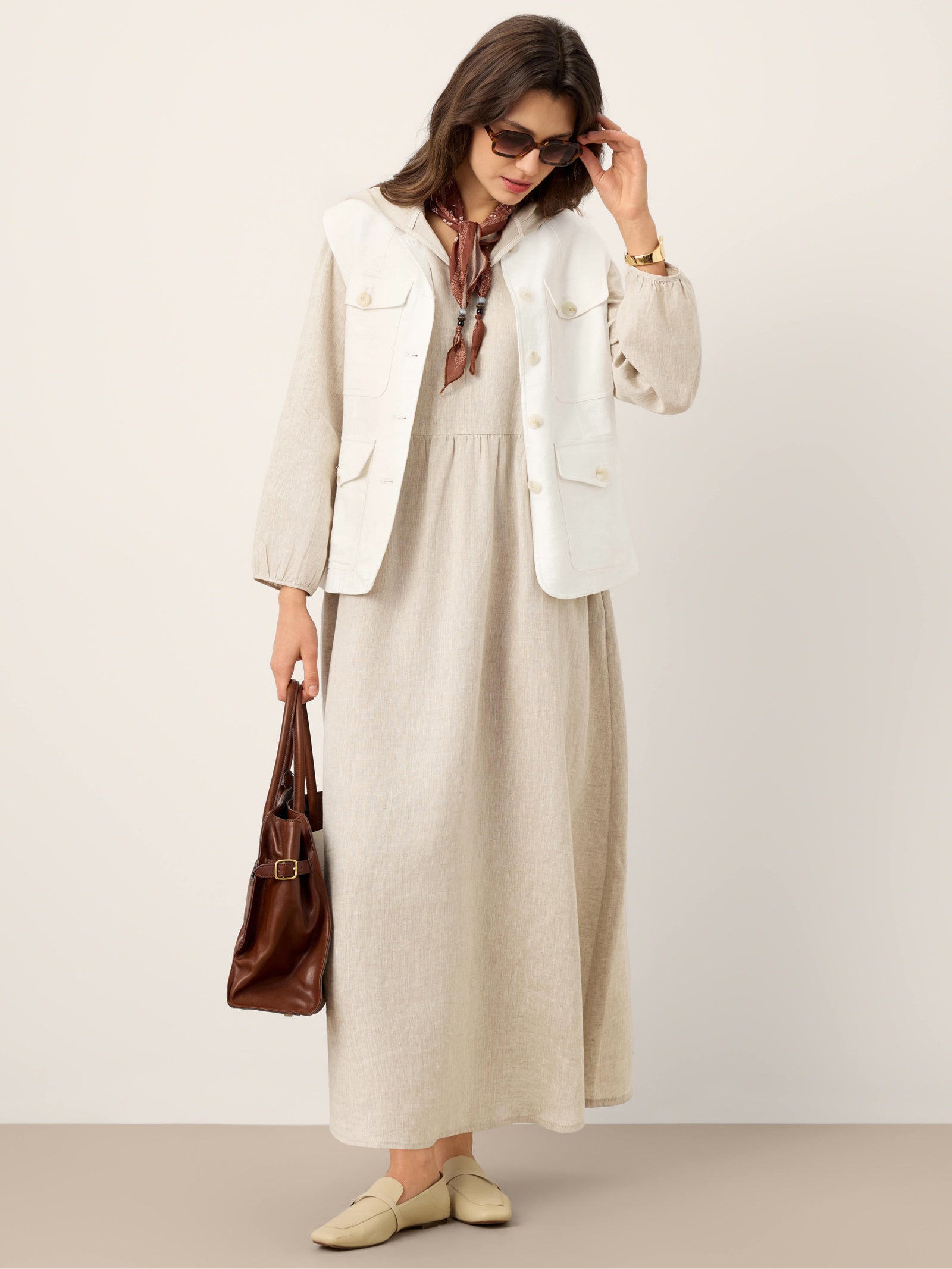 LINTICO 100% Linen Sculpted-Hood Caftan Maxi Dress LINETTE — detail shot 10