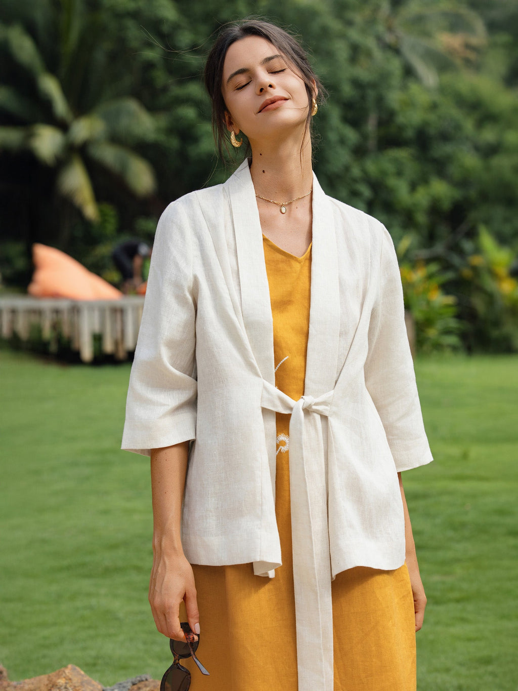 LINTICO LINTICO 100% Linen Kimono Belted Blazer BRIA — outerwear-jackets-linen category context