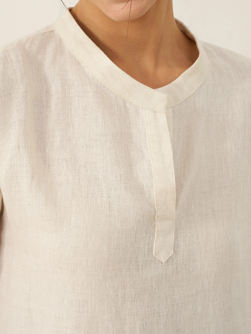 LINTICO 100% Linen Mandarin Collar Maxi Dress with Detachable Belt MARGARET — detail shot 8
