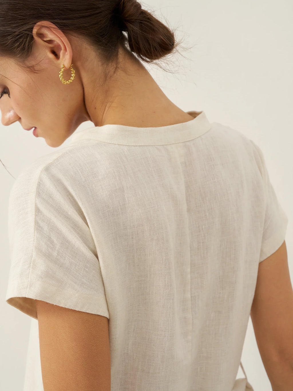 LINTICO 100% Linen Mandarin Collar Maxi Dress with Detachable Belt MARGARET — detail shot 10
