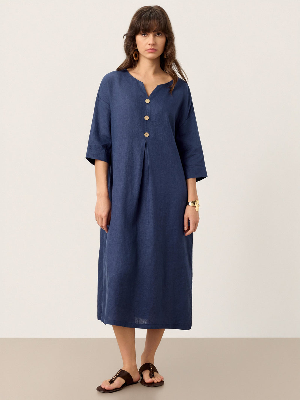LINTICO 100% Linen Notch Neck Inverted Pleat Maxi Dress MATILDE — main product shot