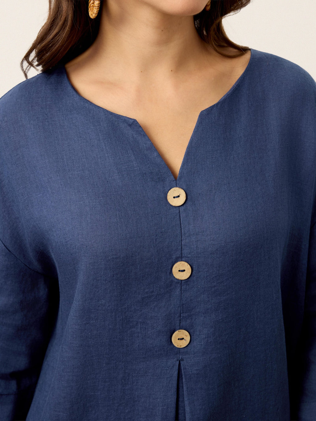 LINTICO 100% Linen Notch Neck Inverted Pleat Maxi Dress MATILDE — detail shot 8