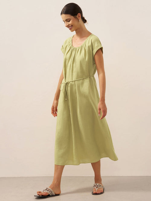 LINTICO 100% Linen Pleated Crew Neck Maxi Dress with Detachable Tie Straps MIRA — main product shot