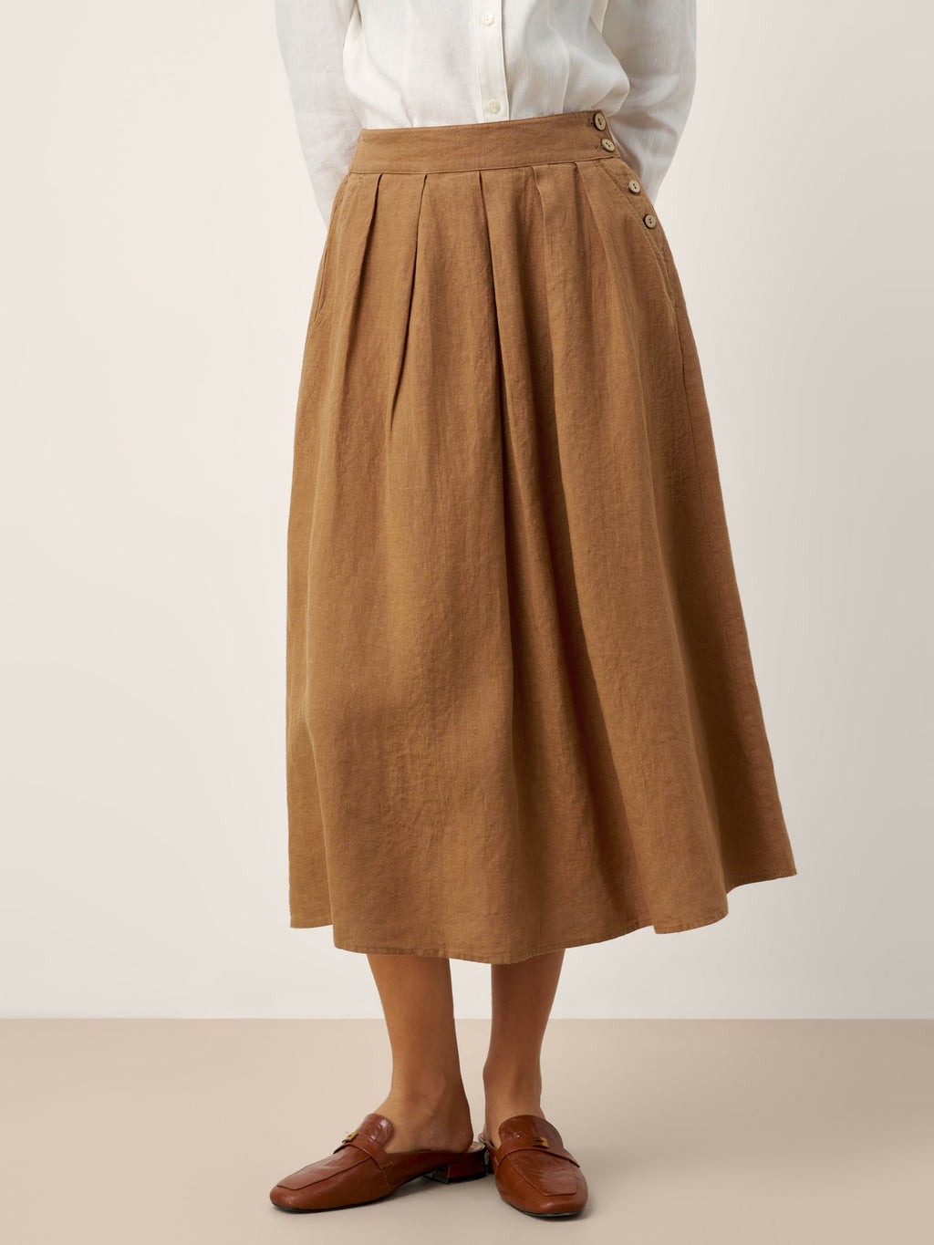 LINTICO 100% Linen Pleated Side Button Skirt LILITH — main product shot