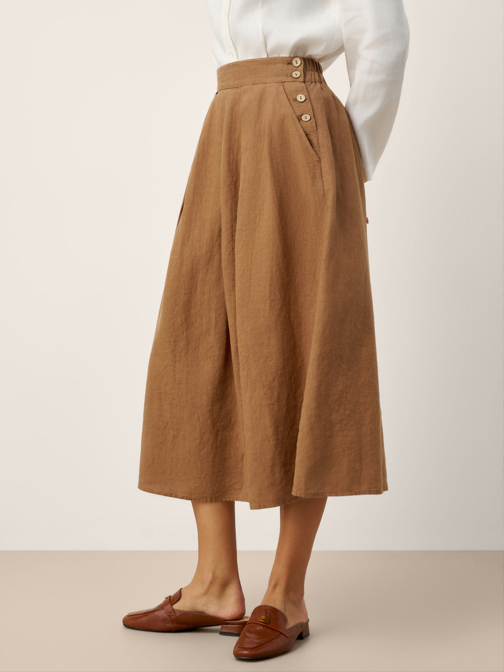 LINTICO 100% Linen Pleated Side Button Skirt LILITH — bottoms-skirts-linen category context