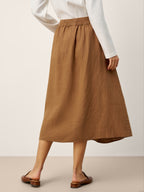 LINTICO 100% Linen Pleated Side Button Skirt LILITH — LINTICO branding close-up