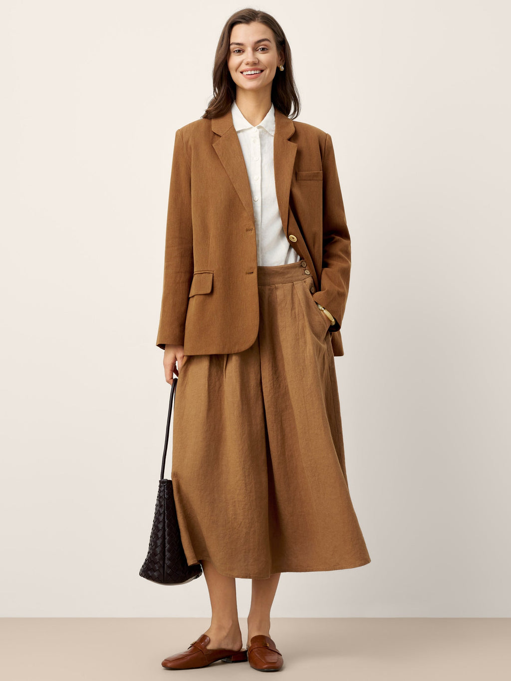 LINTICO 100% Linen Pleated Side Button Skirt LILITH — detail shot 8