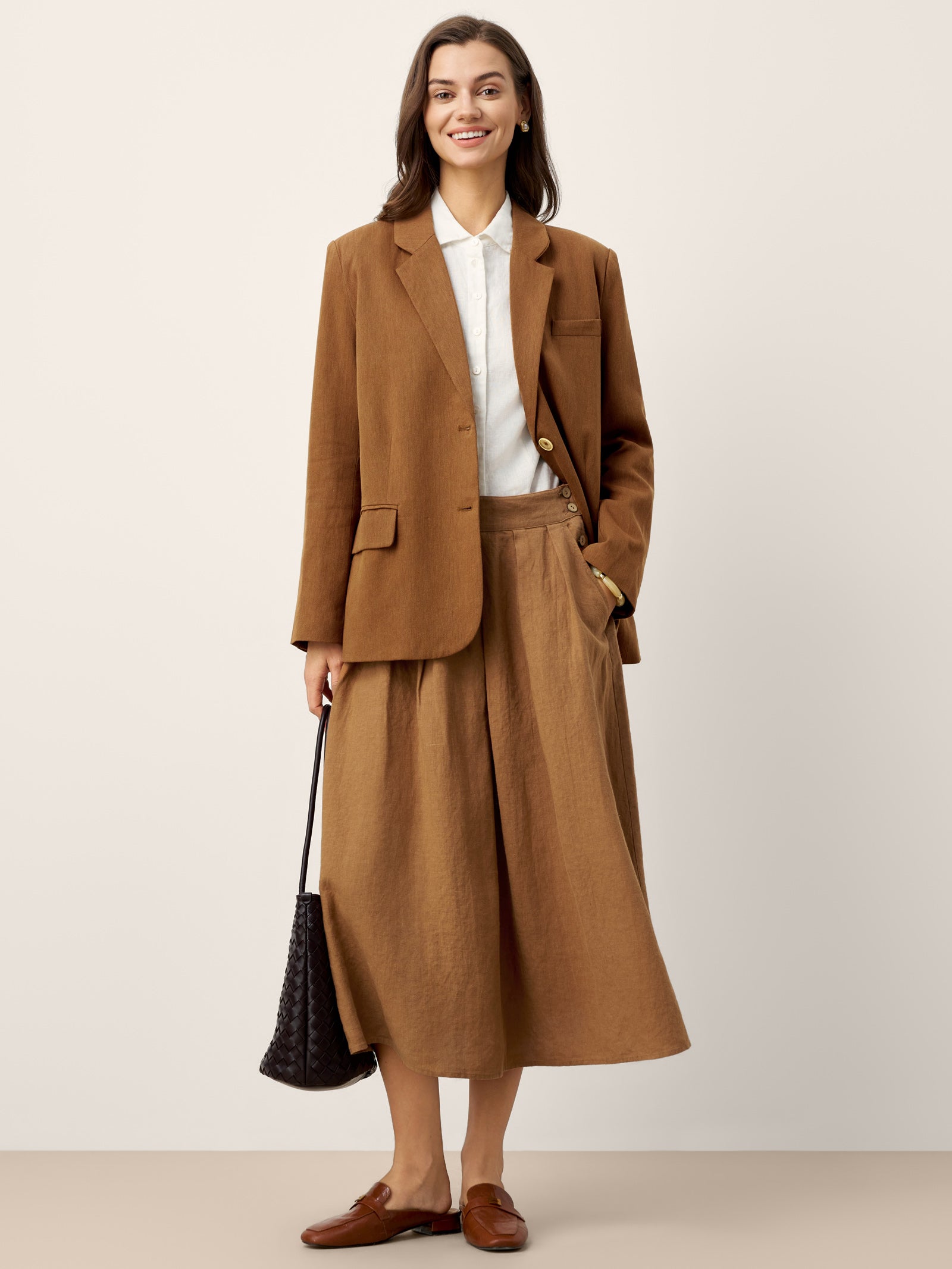 LINTICO 100% Linen Pleated Side Button Skirt LILITH — detail shot 8