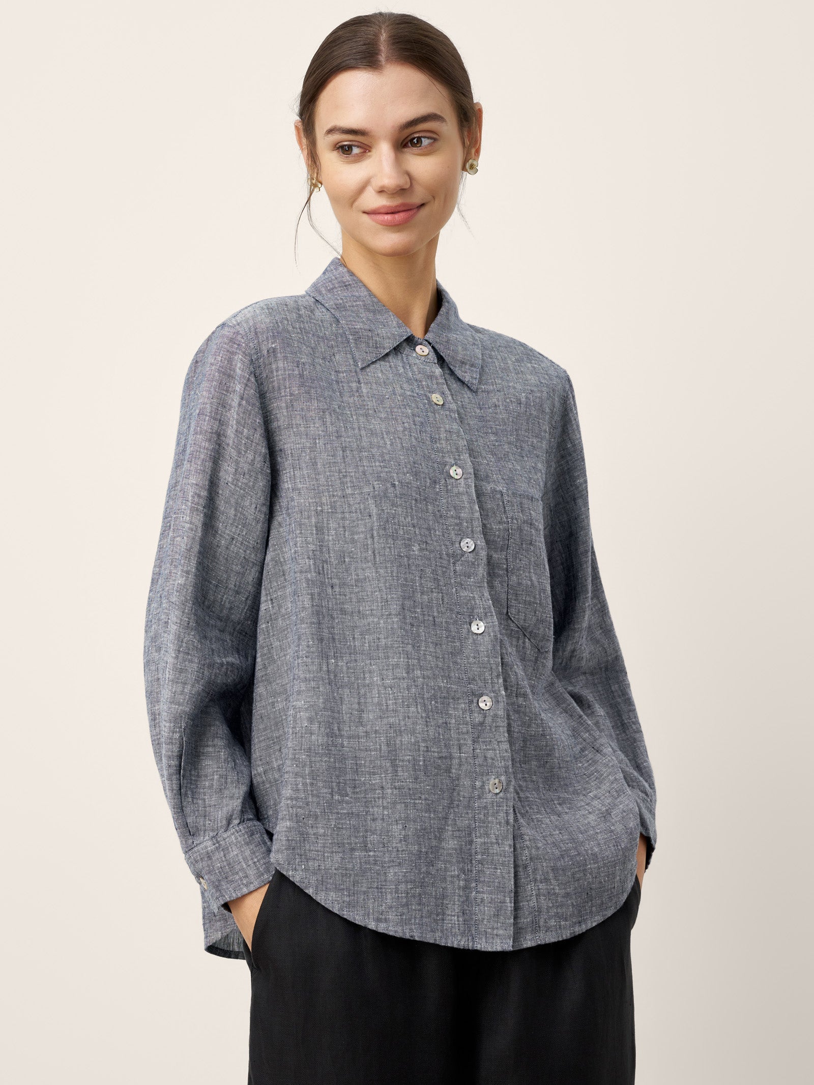 LINTICO 100% Linen Relaxed Drop Shoulder Pocket Shirt ASTER — main product shot