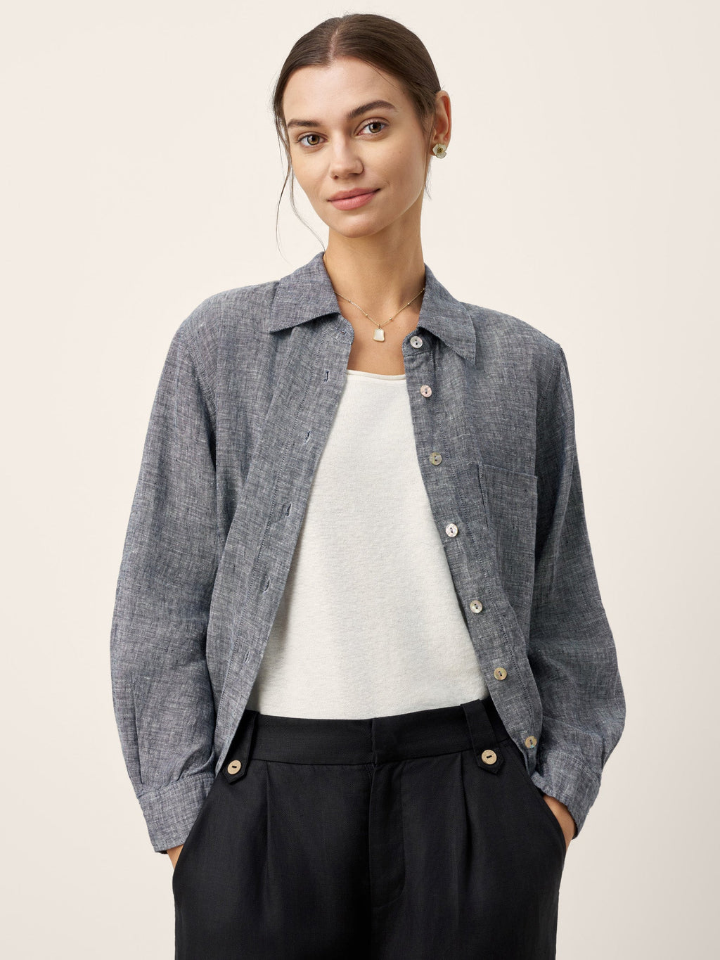 LINTICO 100% Linen Relaxed Drop Shoulder Pocket Shirt ASTER — tops-shirts-linen category context