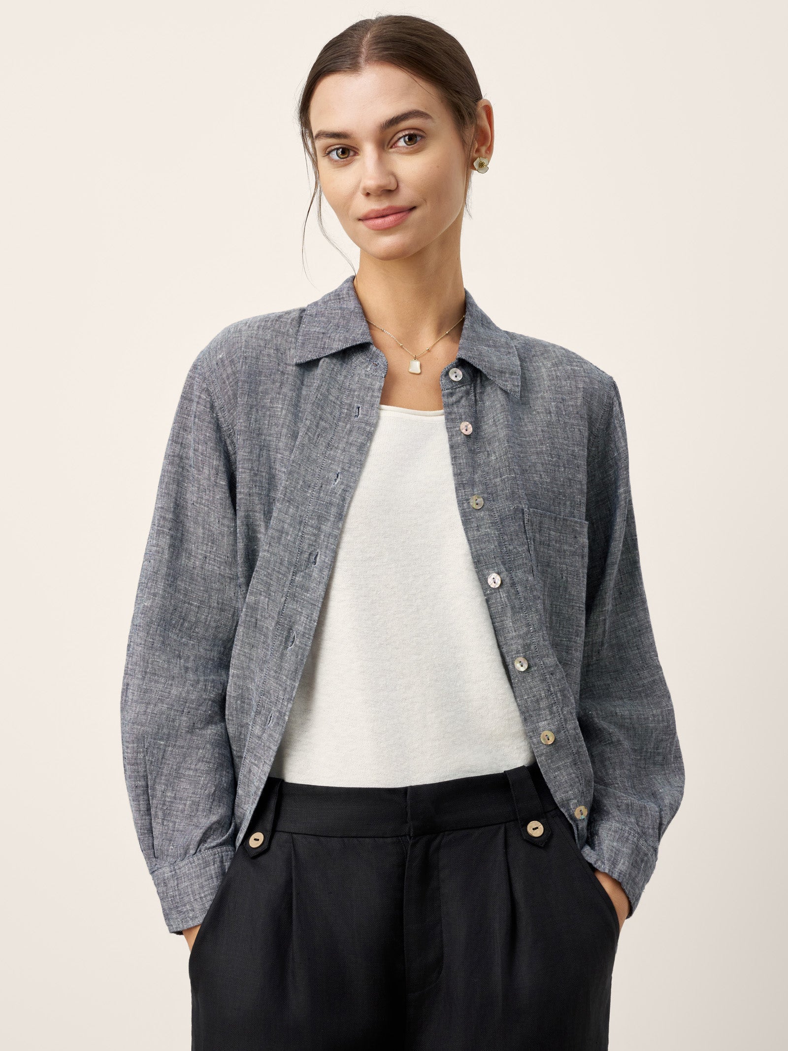 LINTICO 100% Linen Relaxed Drop Shoulder Pocket Shirt ASTER — tops-shirts-linen category context