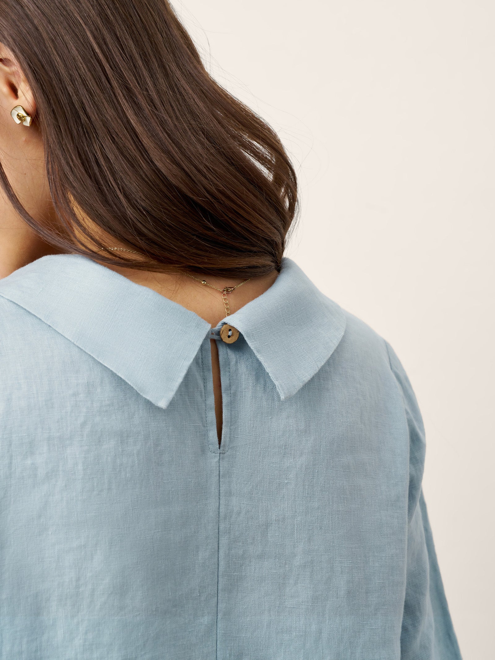LINTICO 100% Linen Rolled Collar Asymmetric Button Maxi Dress ELARAINE — detail shot 6