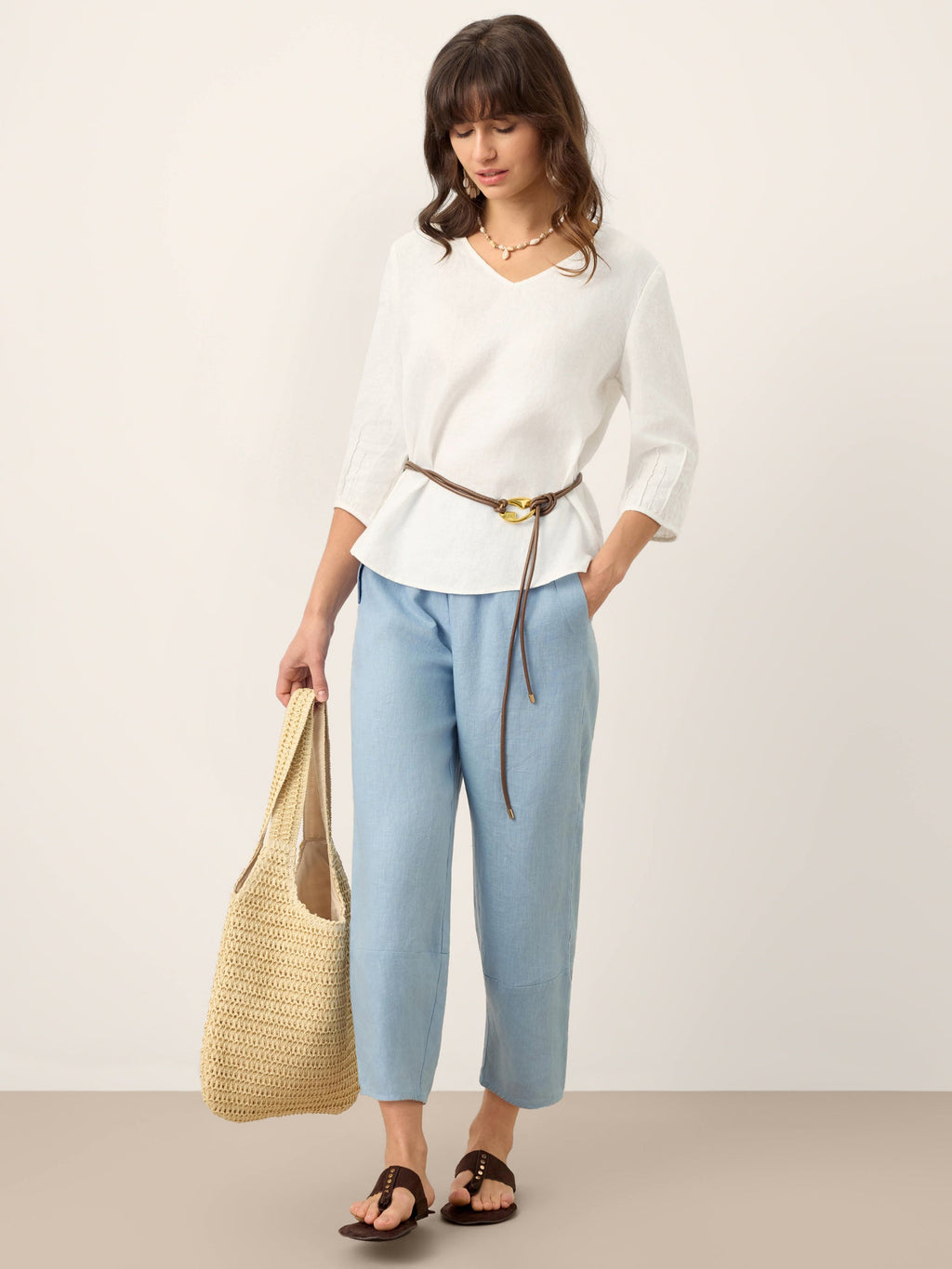 LINTICO 100% Linen Scoop Neck Slit Back Pullover Top FELICIA — detail shot 9