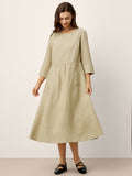LINTICO 100% Linen Shirred Waistline Patch Pocket Maxi Dress MARCELLA — main product shot