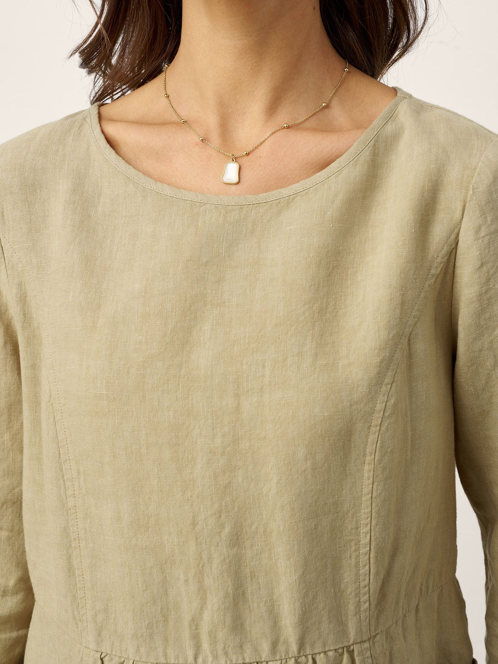 LINTICO 100% Linen Shirred Waistline Patch Pocket Maxi Dress MARCELLA — detail shot 9