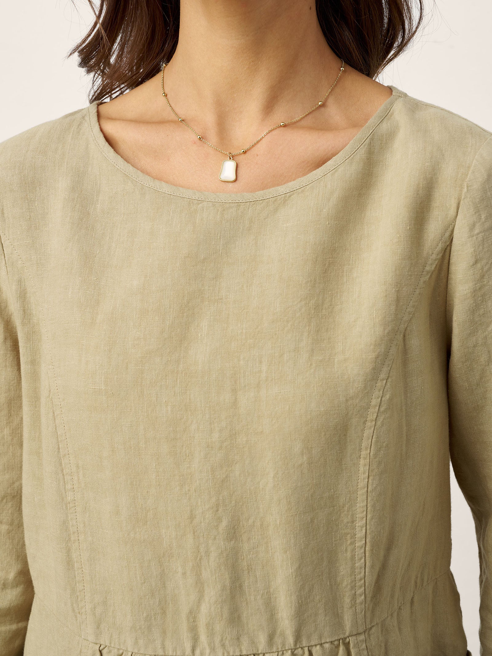 LINTICO 100% Linen Shirred Waistline Patch Pocket Maxi Dress MARCELLA — detail shot 9