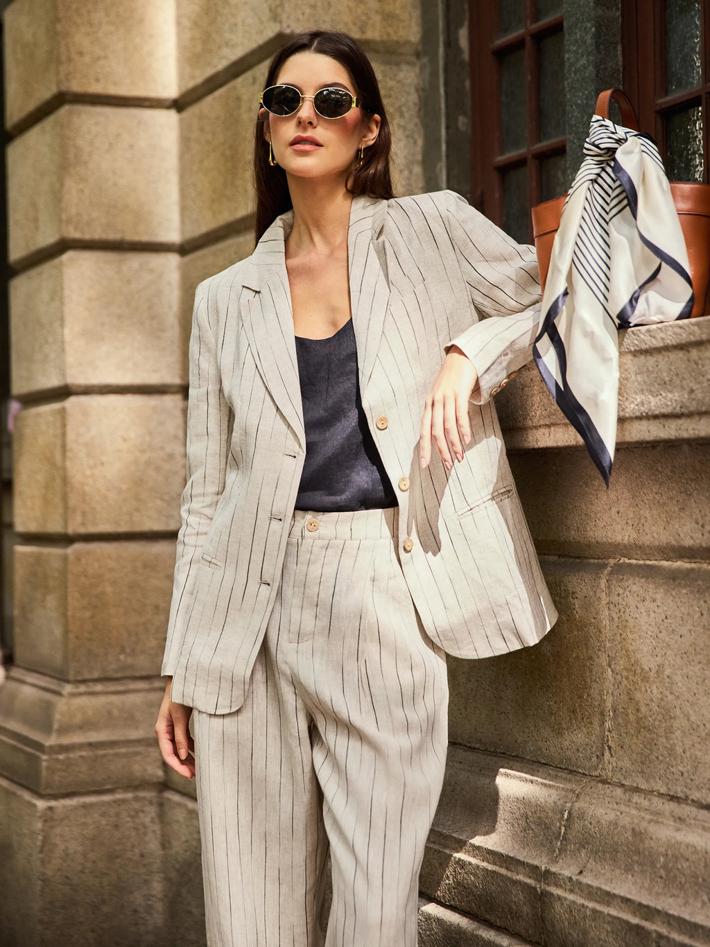 LINTICO LINTICO 100% Linen Sketch Stripe Suit Set ELOISE — lifestyle worn / used context